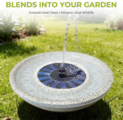 Solar Fountain Bird Bath of Outside Faux Rock Granite Look 12.5" Tabletop Water Bowl with 6 Nozzles Bird Bath Bubbler for Hummingbird Wild Birds Outdoors Garden Patio Lawn