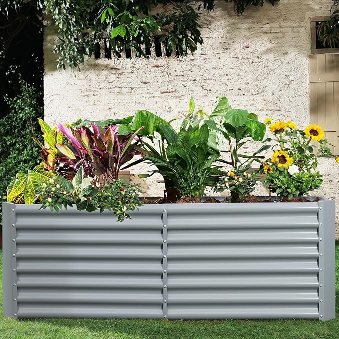 Land Guard 2 Pack 6×3×2 ft Galvanized Metal Raised Garden Bed, 2FT Deep Root Elevated Planter Box Steel Large Vegetable Flower Bed Kit, Modern Grey