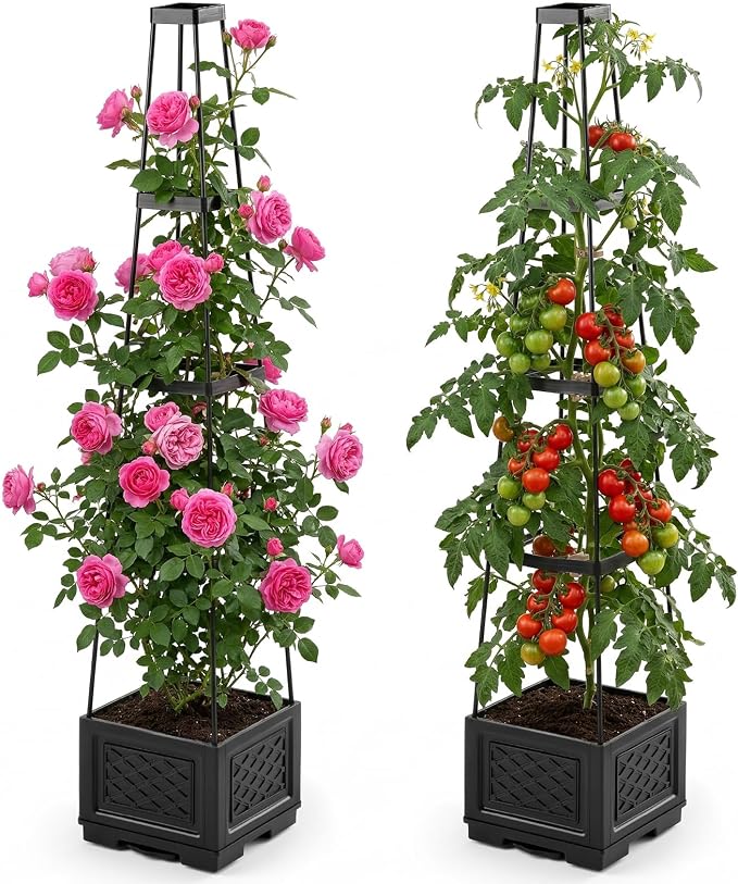 Tomato Planter with Wheels & Self Watering - 57" Tiered Pot with Drip Tray for Climbing Plants, Vegetable Vine, Flowers - Mobile Indoor/Outdoor Gardening for Small Space, Patio