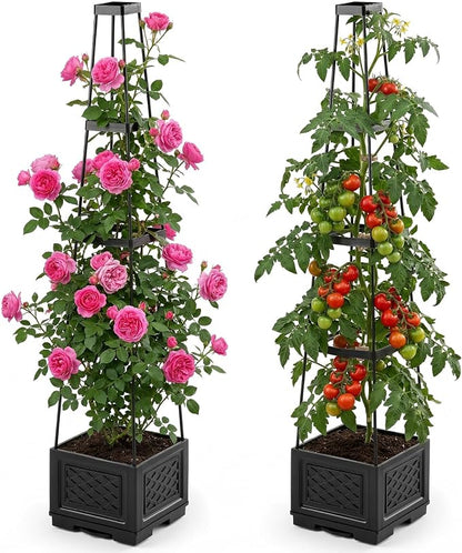 Tomato Planter with Wheels & Self Watering - 57" Tiered Pot with Drip Tray for Climbing Plants, Vegetable Vine, Flowers - Mobile Indoor/Outdoor Gardening for Small Space, Patio