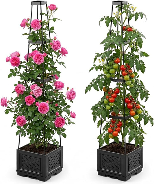 Tomato Planter with Wheels & Self Watering - 57" Tiered Pot with Drip Tray for Climbing Plants, Vegetable Vine, Flowers - Mobile Indoor/Outdoor Gardening for Small Space, Patio