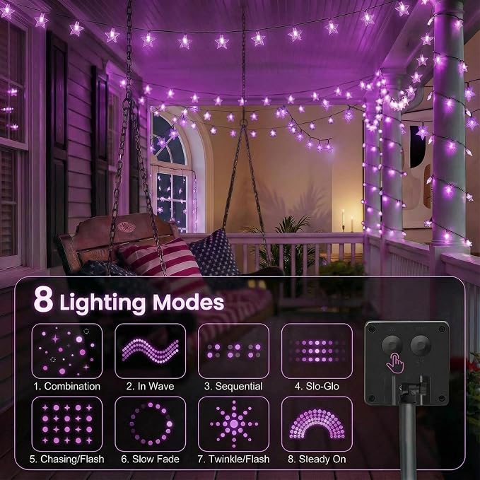 Twinkle Solar Star String Lights Outdoor Waterproof 39FT/100L Fairy Lights | 8 Modes Camping Garden Wedding Party Tree Holidays Backyard Patio Purple
