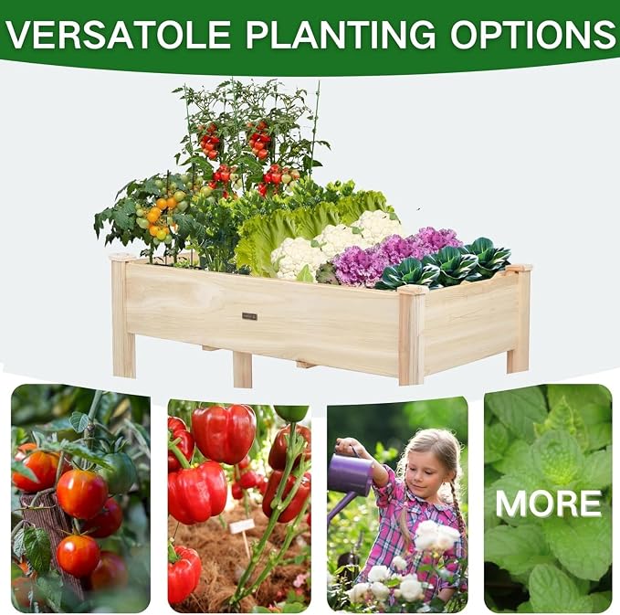 Raised Garden Bed 48x24x30in Elevated Wooden Horticulture Planter Box with Legs Standing Growing Bed for Gardening/Backyard/Patio/Balcony