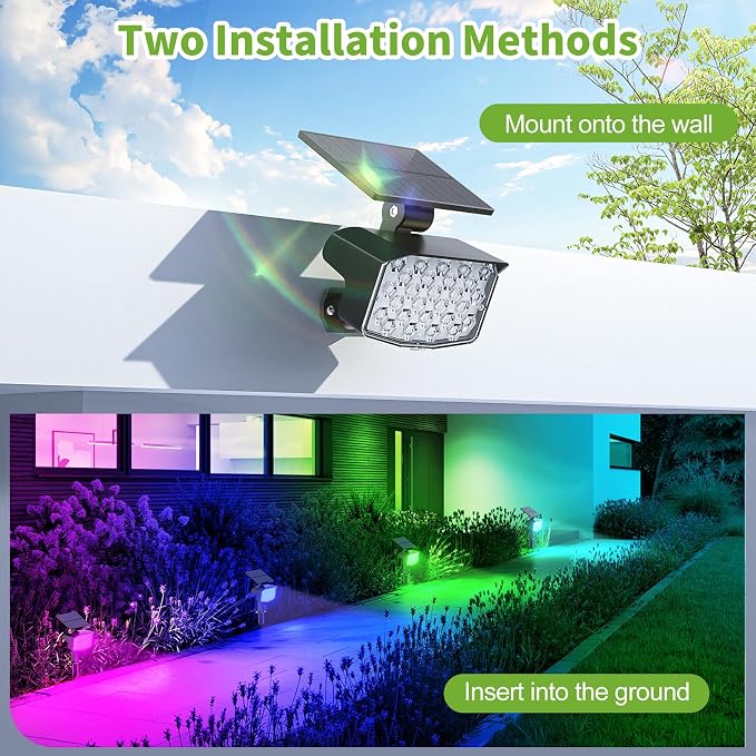 Solar Color Changing Spot Lights Outdoor, [9 Modes/4 Pack] Solar Christmas Lights Outdoor Waterproof IP65, Multicolor Solar Powered Landscape Spotlights for Yard Garden Pathway Lawn Decoration