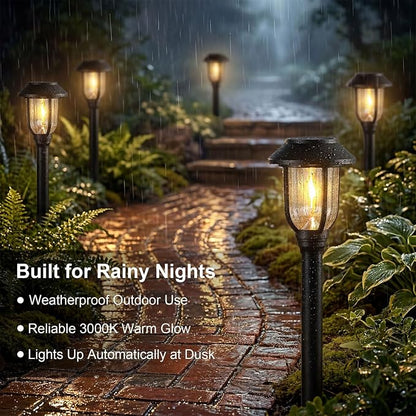 Solar Pathway Lights Outdoor 8 Pack, Warm White Solar Path Lights, Waterproof Energy Efficient Landscape Lights Decorative Auto On/Off, Solar Garden Lights for Yard Walkway Driveway Patio