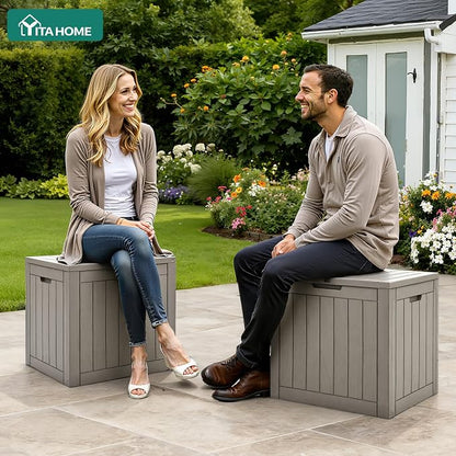 YITAHOME 30 Gallon Deck Boxes 2 Pack | Waterproof Outdoor Storage for Cushions, Tools & Pool Accessories, Resin Package Delivery for Patios, Gardens & Decks, Taupe
