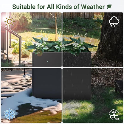 Metal Planter Box 30” x 12” x 24” for Porch, Garden, Patio, Yard | Heavy Duty Rectangle Planter Box with with Drainage Holes & Rust-Proof Coating, Modern Outdoor/Indoor Black Planter Box