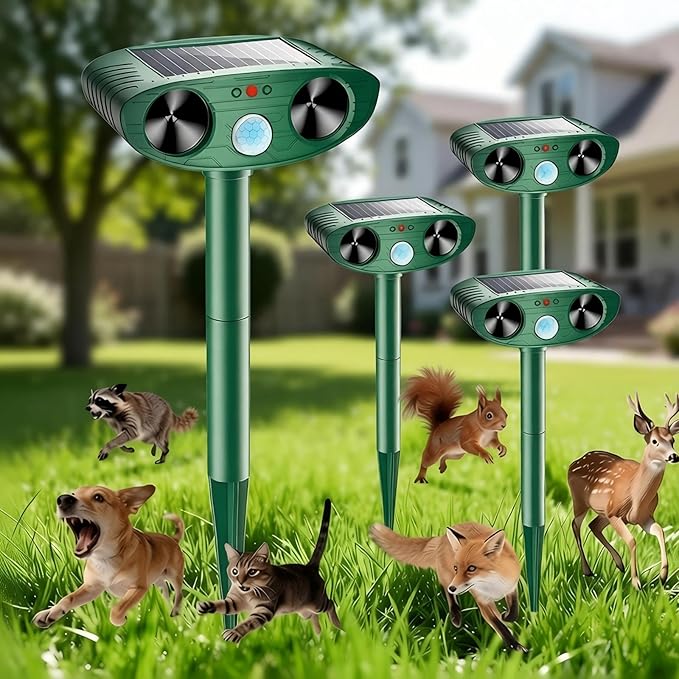 2026 Upgraded Solar Ultrasonic Animal Repellent Outdoor, Deer Repellent Devices Outdoor, Cat Repellent Waterproof with Motion Sensor, Squirrel Raccoon Skunk Deterrents for Yard