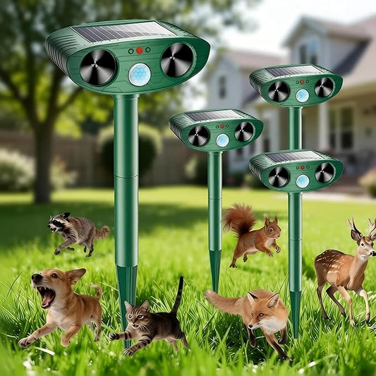 2026 Upgraded Solar Ultrasonic Animal Repellent Outdoor, Deer Repellent Devices Outdoor, Cat Repellent Waterproof with Motion Sensor, Squirrel Raccoon Skunk Deterrents for Yard