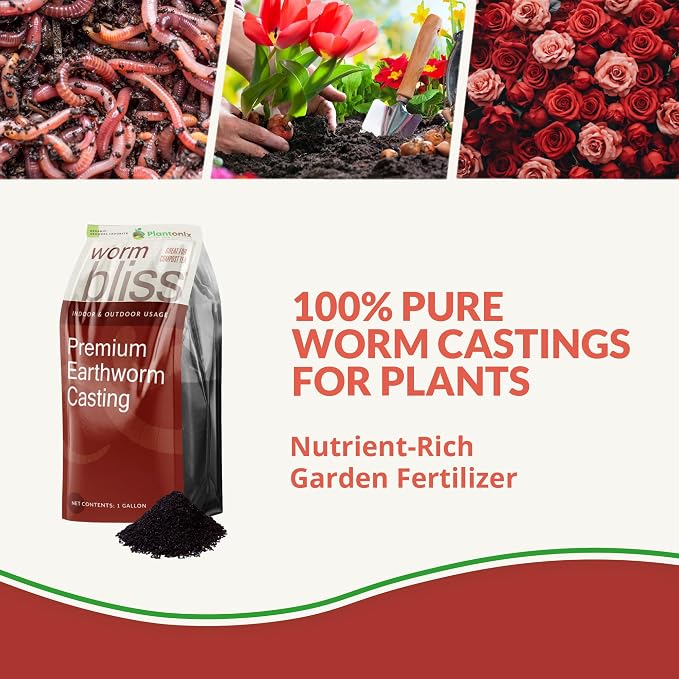 Worm Bliss (1 Gallon) - Organic Worm Castings for Plants - OMRI-Listed Earthworm Castings Worm Fertilizer - Worm Castings Organic Fertilizer for Plants, Potting Soil, Garden Soil, & Seed Starter Soil
