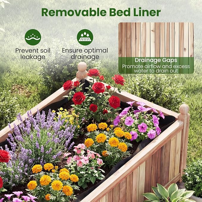 Giantex Acacia Wood Raised Garden Beds Set of 2, 44"x23"x16" Rectangular Planter Box w/Black Liner for Vegetable Flower Herb Fruit, Easy Assembly, Outdoor Planting Bed for Backyard, Garden, Lawn