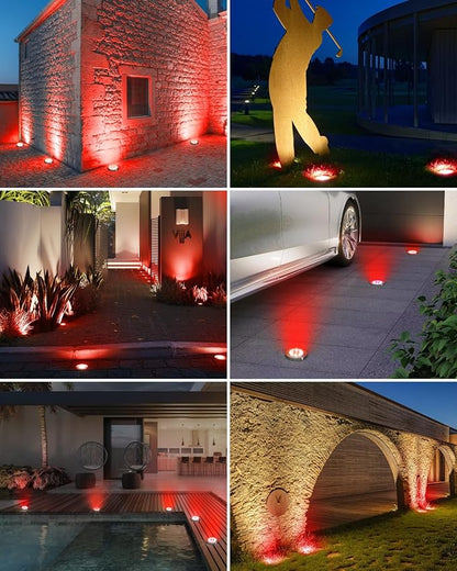 btfarm 16 Pack Solar Lights Outdoor, 8 LED Solar Ground Lights IP65 Waterproof Flat Solar Disc Light, Pathway Lights for Garden Lawn Patio Yard Path Landscape, Red