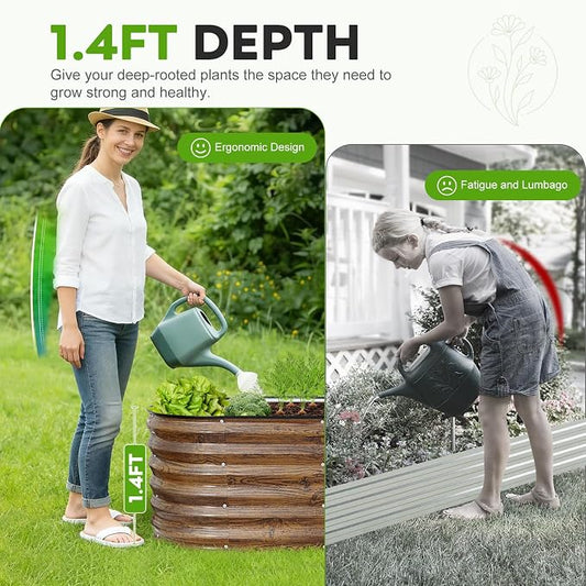 Galvanized Raised Garden Bed Outdoor- 2PCS 4x2x1.4ft Oval Steel Raised Beds for Gardening, Metal Planter Box with Protective Strip and Gloves for Vegetables, Flowers, Fruits(Brown)
