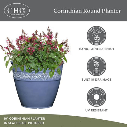 Classic Home and Garden by Growscape Corinthian Planter Pot(10" Storm Gray) | Classic Resin Plant Pots, Lightweight Indoor Outdoor Planter, Weather-Resistant, Great for Patio, Home & Garden Decor Accent