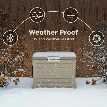 IRIS USA 35-Gallon Outdoor Deck Delivery Storage Box, Lockable & UV-Protected, Weather-Resistant Patio Storage for Cushions, Garden Tools & Packages, Waterproof Resin, Durable & Stylish Design - Beige
