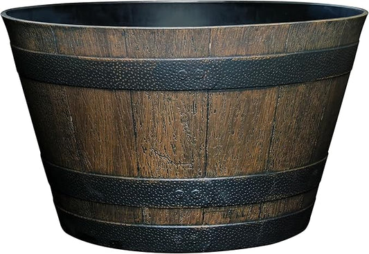 Whiskey Barrel Planters, Wood Finish Flower Planter Pot, Stylish Indoor & Outdoor Resin Garden Pots, Weather-Resistant Planting Pot (20.5" Kentucky Walnut, 1- Pack) | Wood Finish Flower Plant Pots, Indoor & Outdoor Planter, Weather-Resistant, Great for...