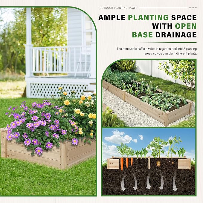 Oakcloud Outdoor 8ft Wooden Raised Garden Bed Planter Box Kit and 4 Garden Bed Fences for Vegetables Fruits Herb Grow Gardening