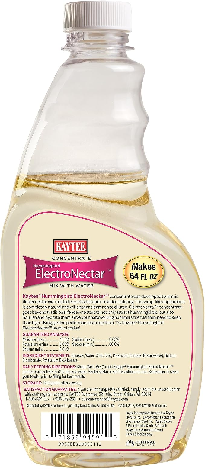 Kaytee Hummingbird ElectroNectar Wild Bird Food, 16 oz Concentrate 2 Pack, Makes 128 oz of ElectroNectar