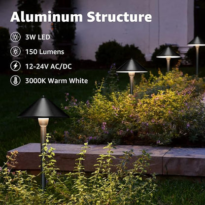 SUNVIE LED Low Voltage Pathway Lights 3W 3000K Pathway Lighting 12-24V Low Voltage Landscape Lights IP65 Waterproof Aluminum Landscape Path Lights for Yard Garden Walkway ETL Listed Cord, 4 Pack