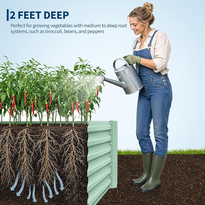 Garvee 2PCS 8x4x2ft Galvanized Raised Garden Bed, Outdoor Planter Box | 0.5mm Thick Steel Raised Garden Kit, 24in Deep. For Vegetables, Herbs & Flowers. Rust-resistant, Easy DIY Assembly, Green