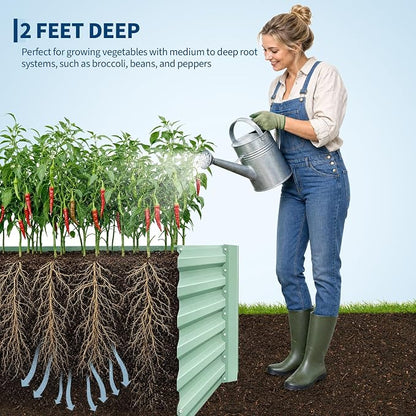 Garvee 2PCS 8x4x2ft Galvanized Raised Garden Bed, Outdoor Planter Box | 0.5mm Thick Steel Raised Garden Kit, 24in Deep. For Vegetables, Herbs & Flowers. Rust-resistant, Easy DIY Assembly, Green