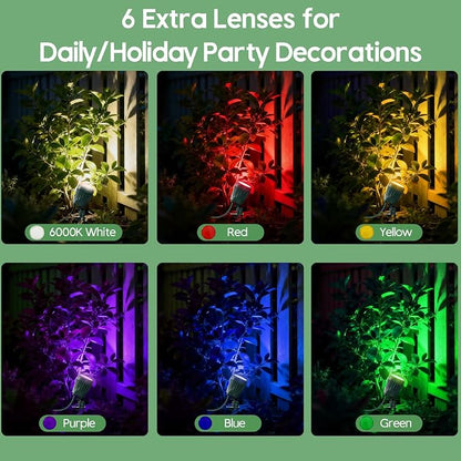 Outdoor Spot Lights,120V Timer Remote Control,IP67 Waterproof,2 Pack, | 6000K Energy saving Landscape Lighting, 5 Color Lenses (RGB,Yellow,Purple),Halloween Christmas Lighs for Flag Tree Garden