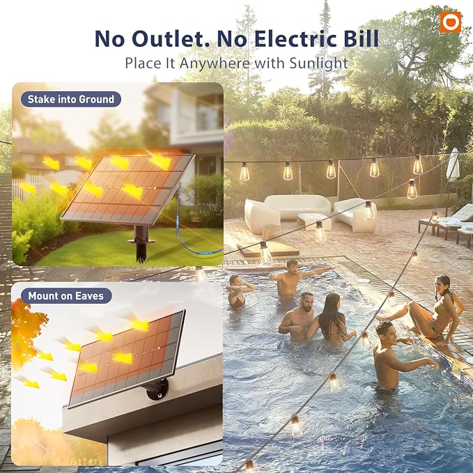addlon 102FT(96+6) Solar String Lights Outdoor with Remote, 48 LED Dimmable Waterproof Patio Hanging Lights (2FT Bulb Spacing), Long-Lasting Solar Light for Outside, Yard, Backyard, Garden, Camping