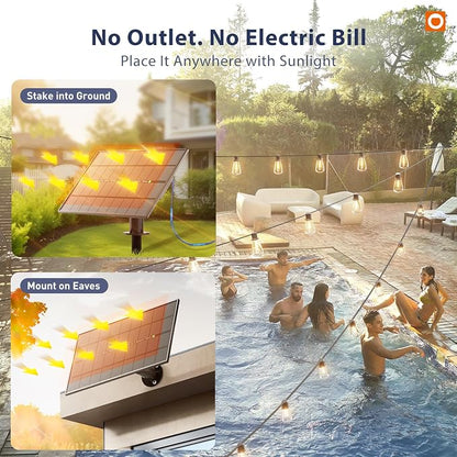 addlon 102FT(96+6) Solar String Lights Outdoor with Remote, 48 LED Dimmable Waterproof Patio Hanging Lights (2FT Bulb Spacing), Long-Lasting Solar Light for Outside, Yard, Backyard, Garden, Camping
