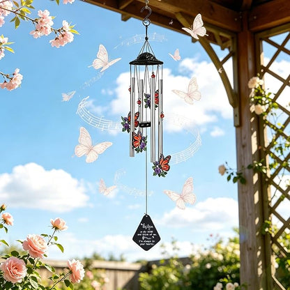 34'' Butterfly Wind Chimes for Outside Memorial Windchime Home Garden Decor | Wind Chimes Outdoor Large,Butterflies Aluminum Tube Windchimes With S hook,Sympathy Gifts for Loss of Loved One,Mom Women