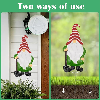 Garden Gnome Decorative Stake, Metal Shovel Standing Silhouette Art | Outdoor Iron Shovel Standing Yard Silhouette, Waterproof Weather Resistant Elf Lawn Ornament for Patio Porch Wall Art