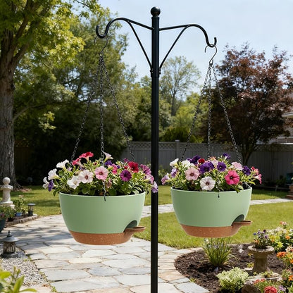 UOUZ 13 Inch 2 Pack Large Self Watering Hanging Planters for Indoor Outdoor Plants, Hanging Plant Pots with Removable 50 Oz Reservoir, Plastic Hanging Basket for Window Porch Garden, Green with Brown