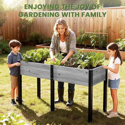 SUNYRISY Dual Wooden Raised Garden Bed Outdoor with Metal Legs for Gardening, 71" L x 23.6" W x 31.5" Elevated Planter Garden Box Raised Bed for Vegetable Flower Herb, Gray