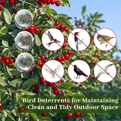 Bird Deterren for Outside Patio, High Reflective Round Bird Scare Devices Wind Spinners Outdoor Decor, 3D Mirror Bird Reflectors to Keep Swallows Sparrow Away Garden Porch Pool Windows