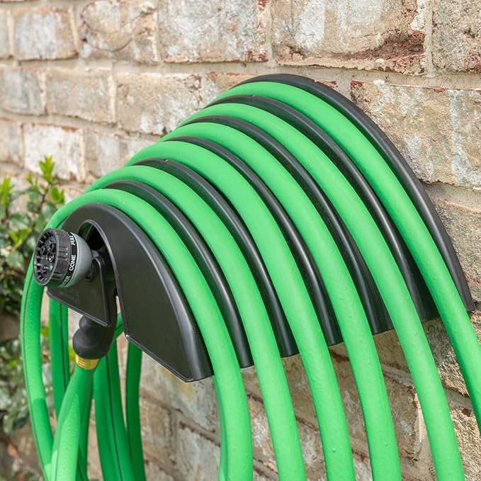 Big Looper Mounted Garden Hose Holder, Indoor/Outdoor Wall Mounted Hose Organizer with J-Hook Holds up to 75' Garden Hoses, Made in USA, Fade Resistant Black