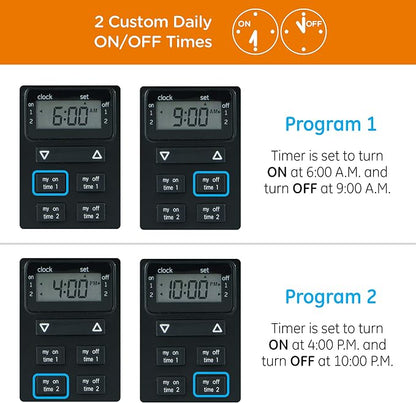 myTouchSmart Indoor/Outdoor Plug-in Digital Timer, One Grounded Outlet, Two Easy-to-Set Custom Daily On/Off Times, Weather Resistant, Ideal for Small Pumps and Seasonal Lighting, 36027 (Pack of 3)