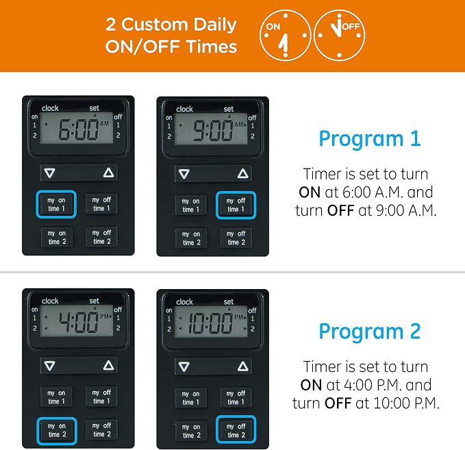 myTouchSmart Indoor/Outdoor Plug-in Digital Timer, One Grounded Outlet, Two Easy-to-Set Custom Daily On/Off Times, Weather Resistant, Ideal for Small Pumps and Seasonal Lighting, 36027