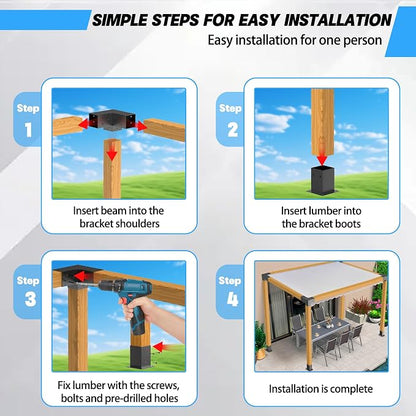 JEXALINE Aluminum Pergola Kit for 4"x4" Lumber, Heavy Duty Pergola Brackets with 3-Way & 4-Way Corner Brackets, DIY Gazebo Kit for Outdoor Patio Backyard Garden, Fits Actual 3.6" x 3.6" Wood