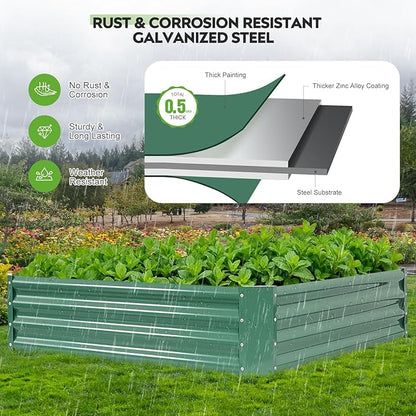 2 Pcs 4x4x1ft Galvanized Raised Garden Bed Outdoor, Metal Planter Boxes with Easy Assembly, Planter Raised Beds for Gardening, Flower, Plants, Vegetable, Herb - LotusGreen