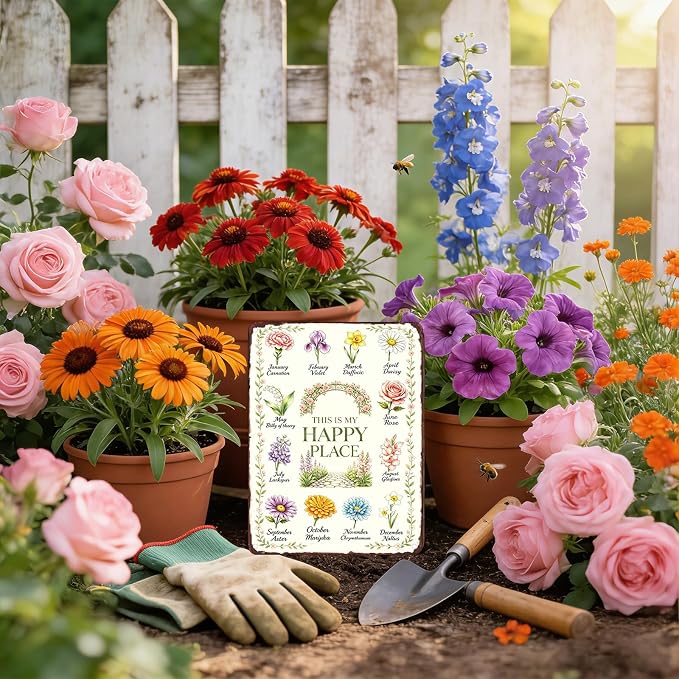 Gardening Gifts for Women Garden Decor for Outside Whimsical Patio decor | Garden Gifts This Is My Happy Place Sign Garden Signs For Outside Greenhouse Yard Backyard House Decor Garden Decorations