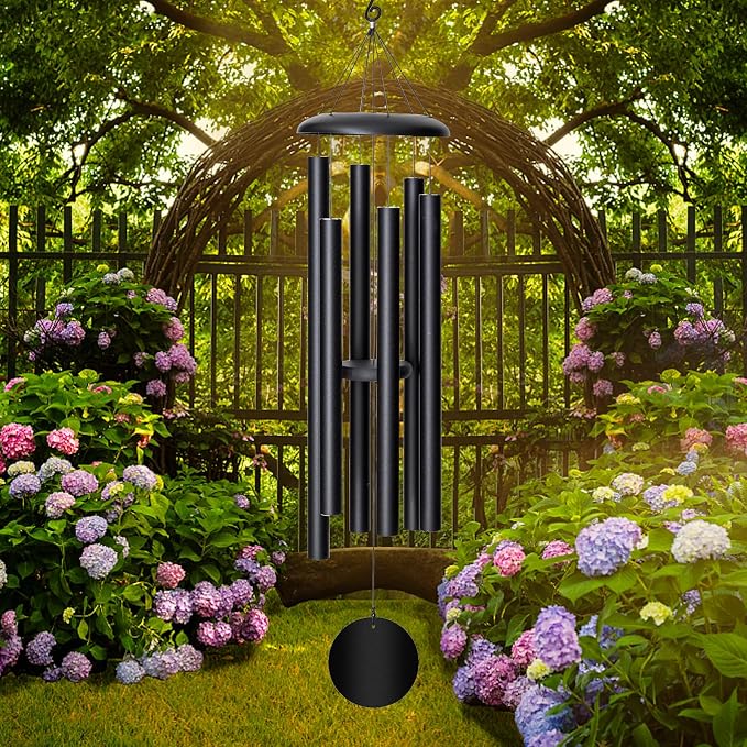 FDOCOI 45'' Wind Chimes Outdoor,Memorial Wind Chime, Large Wind Chimes for Outside Deep Tone, Sympathy Gifts. Black