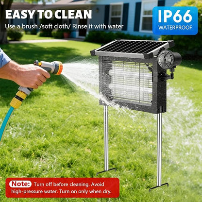 Zechuan Solar Bug Zapper Outdoor, Cordless Rechargeable Mosquito Killer | IP66 Waterproof Fly Zapper, 4500V Grid, Auto/Manual Mode, Cordless with Projection Light, Cord & Chain for Patio Camping RV