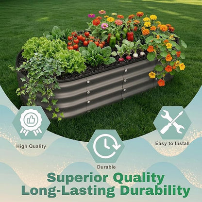 2PCS 4x2x1 FT Oval Metal Raised Garden Bed Kit, Open Bottom Design Elevated Garden Planter Box Outdoor, Trough Planter for Outdoor Plants, Flower, Vegetables, Fruit, Herbs (Dark Gray)