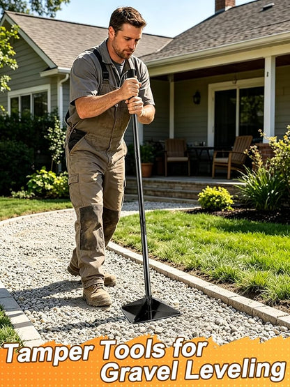 Upgraded Heavy-Duty Steel Tamper, 10"x10" Effortless Ergonomic Soil Tamper Tool with 48" Durable Handle, Garden Landscaping Hand Tools for Ground & Gravel Leveling Dirt Compactor