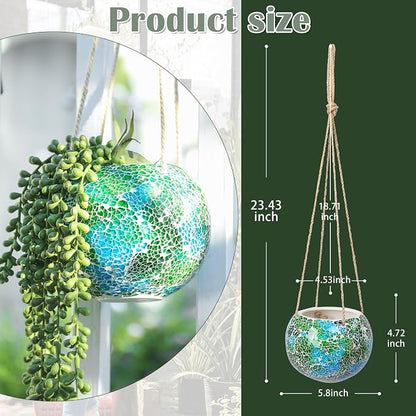 Hanging Planter Mosaic Garden Pot Small Flower Pot for Indoor Plant Disco Ball Hanging Planter with Drainage Green