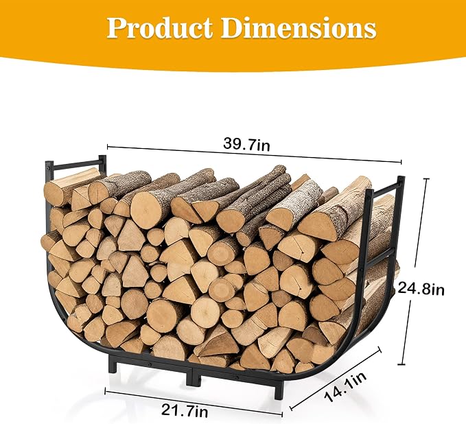 facka 40 Inch Firewood Rack Outdoor, Metal Wood Rack | Iron Fire Log Stacker Holder for Fireplace, Patio, Porch, Yard, Garden, Indoor Outdoor Wood Storage