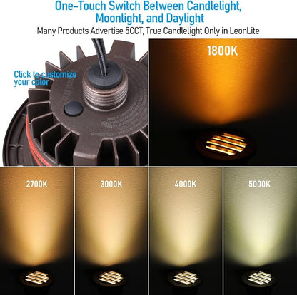 LEONLITE 6-Pack Dia. 4 Inch 5CCT Well Light Grated Top Oil Rubbed Bronze | 1800K/2700K/3500K/4000K/5000K, 12-24V AC/DC, CRI90, Landscape LED In Ground Outdoor, Low Voltage Garden Landscaping, Aluminum