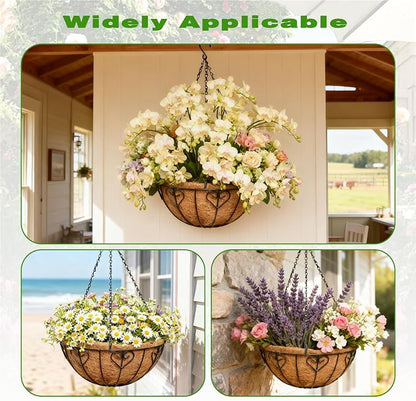 2 Pack 12 Inch Black Metal Hanging Basket Hanging Planter with Coco Coir Liner Heavy Duty Hanging Flower Pot Holder for Indoor Outdoor Patio Garden Porch Balcony Decor (Heart-Shaped)