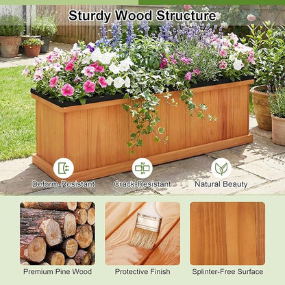 Giantex Raised Garden Beds, Set of 2, Outdoor Wooden Planter Boxes | Removable Bottom Panels, Drainage Holes and Bed Liners for Vegetables, Herbs and Flowers