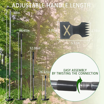 60" Weed Puller Tool with Long Handle, Heavy Duty 2-in-1 Weed Rake and Garden Hoe, Manual Weed Remover Tool for Yard, Lawn, Patio, Garden