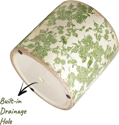 Xiaan Jiaju 7.7" Large Green Plant Pots, Flower Pots w/Drainage, French Country Farmhouse Pots for Plants, Tree Pot for Olive & Money Tree, Garden & Home Decor, Gifts for Women,Indoor/Outdoor Planter